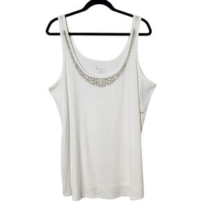Lane Bryant White Embellished Tank Top NWT Size 26/28 White Ribbed Knit Tank